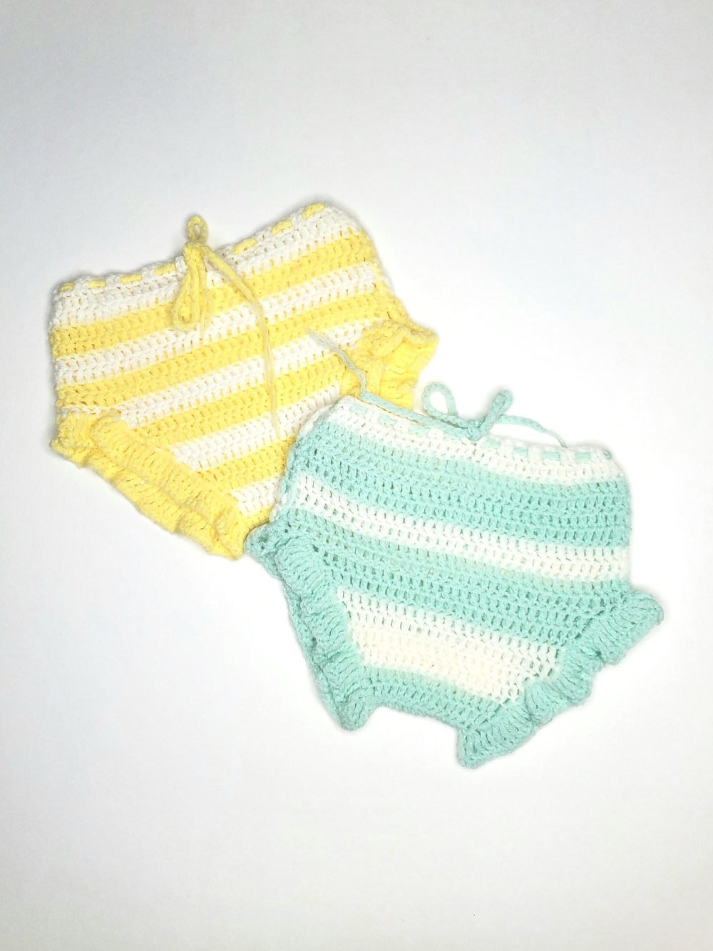 Vintage Handmade Stripe Knit Baby Bloomers - Yellow & Turqoise